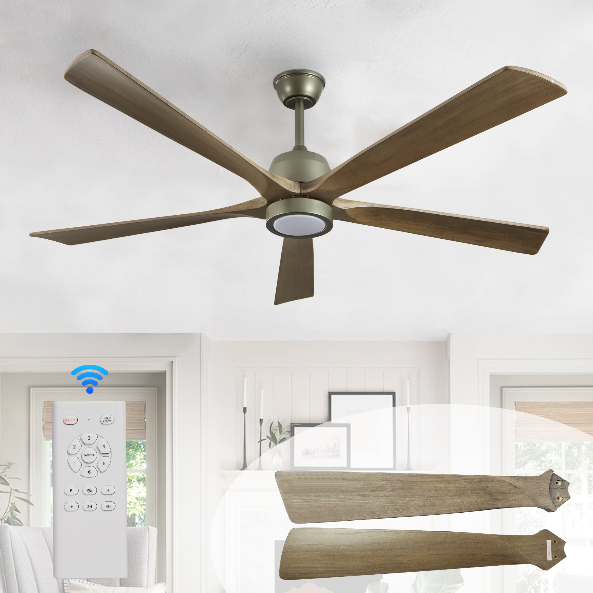 60 "modern wooden ceiling fan with lighting and remote control, 6-speed noiseless reversible DC motor ceiling fan - Image 7