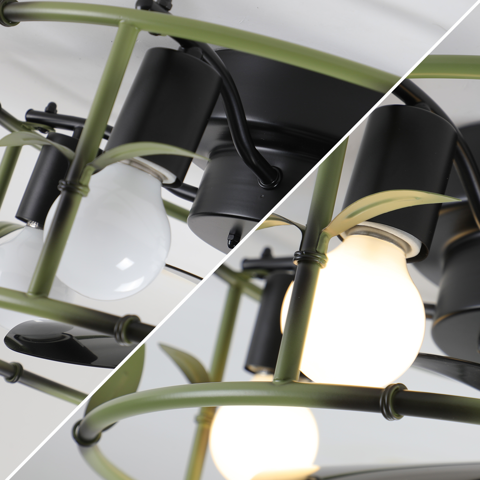 Flush Mount Ceiling Fans with Lights and Remote Control green Caged Low Profile Ceiling Fan Modern Metal Ceiling fanfor - Image 5