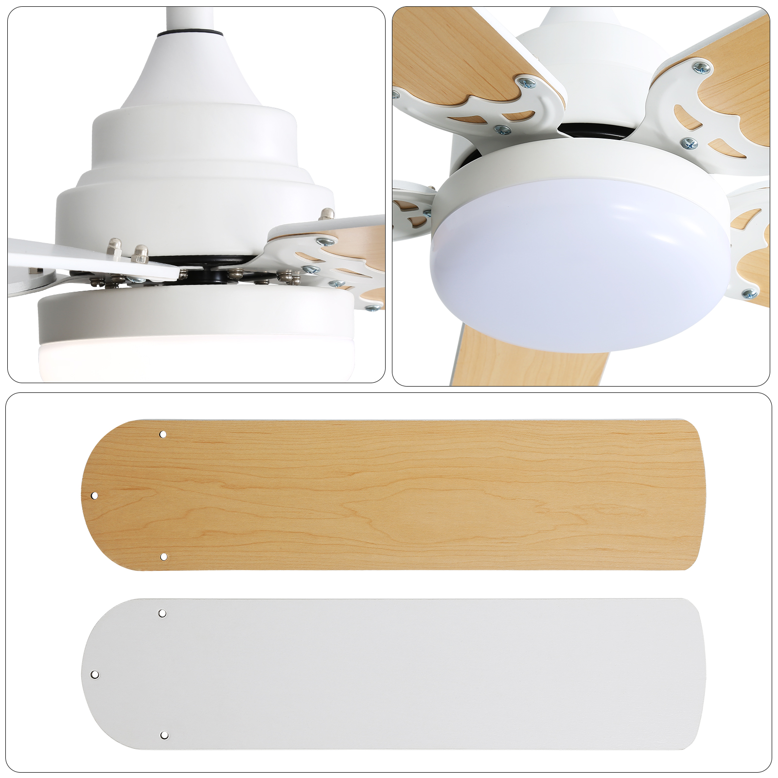 42 Inch Modern Ceiling Fan With 3 Color Dimmable Light 5 Blades Remote Control Reversible DC Motor White - Image 4