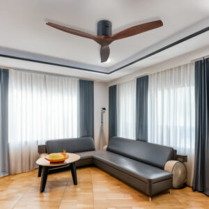 52″ YUHAO Farmhouse Rustic Ceiling Fan without Light – Matte Black with Solid Wood Blade