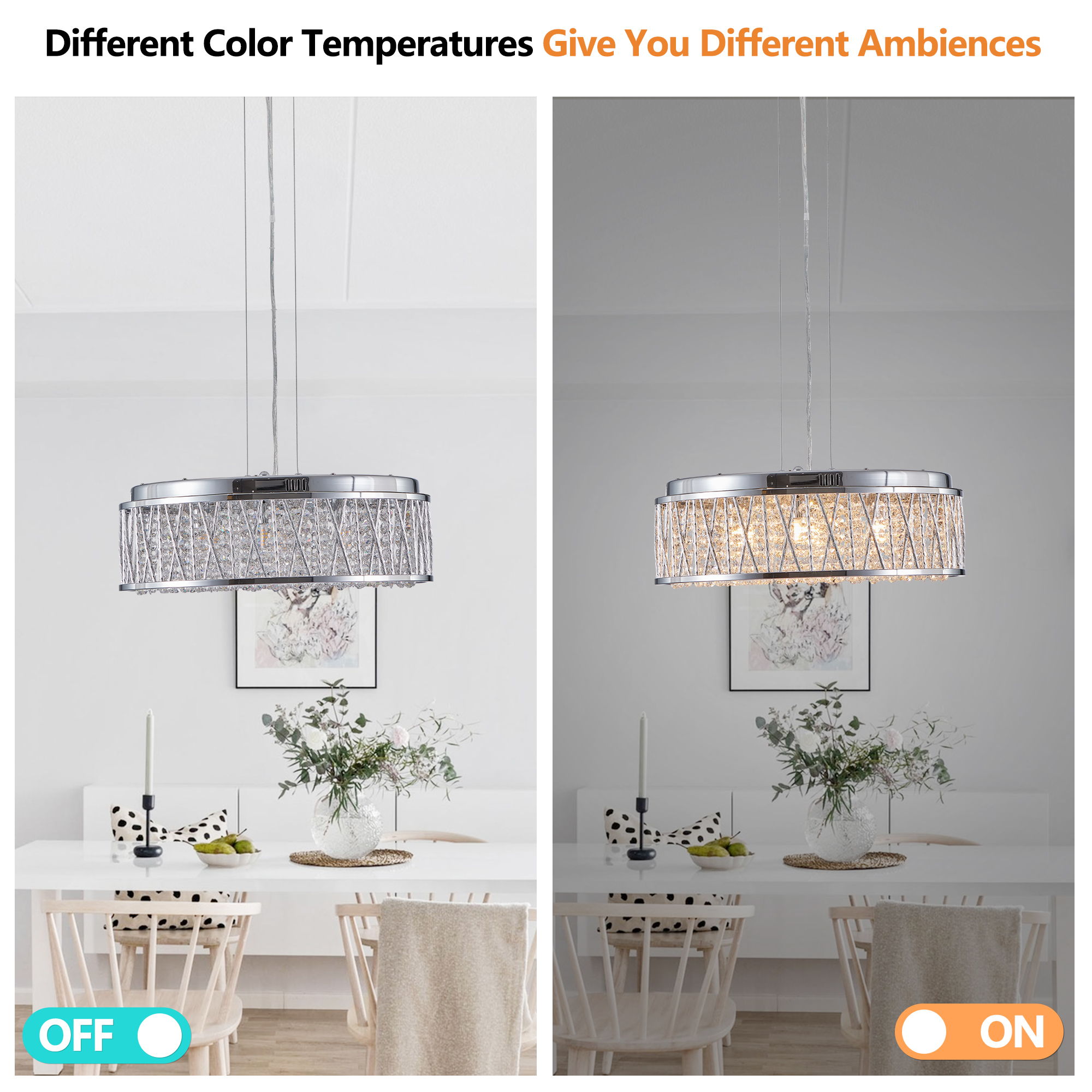 Modern Crystal Pendant 18.9-inch Aluminum+Iron Circular Ceiling Light Embedded Ceiling Fixture - Image 11