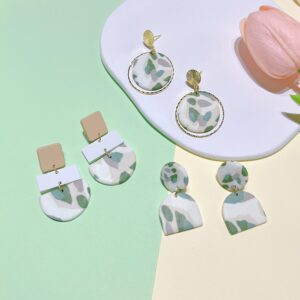 Soft Pottery Spot Pattern Autumn and Winter Matcha Green Women’s Earrings Fashion Geometric Irregular Trend Earrings