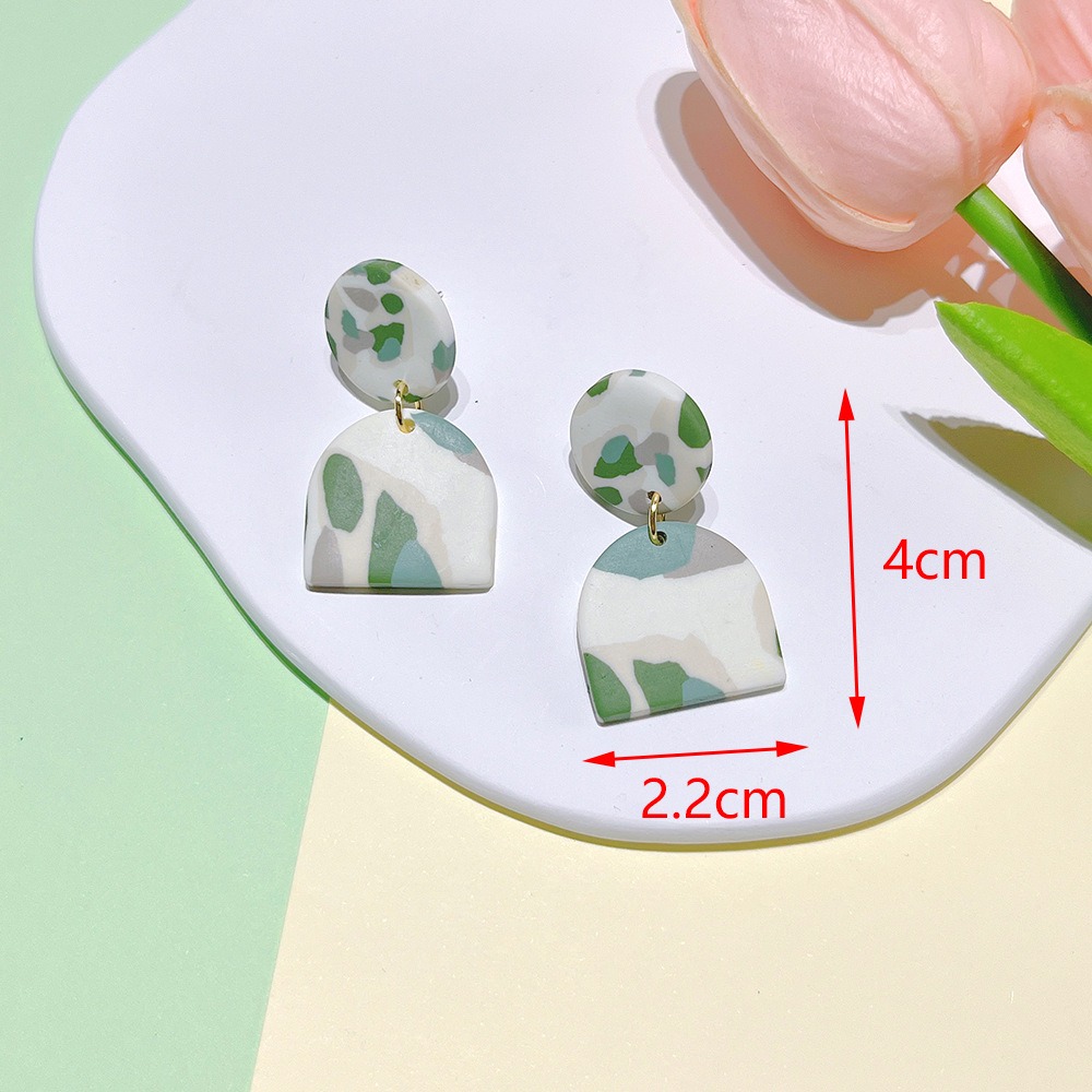 Soft Pottery Spot Pattern Autumn and Winter Matcha Green Women's Earrings Fashion Geometric Irregular Trend Earrings - Image 8