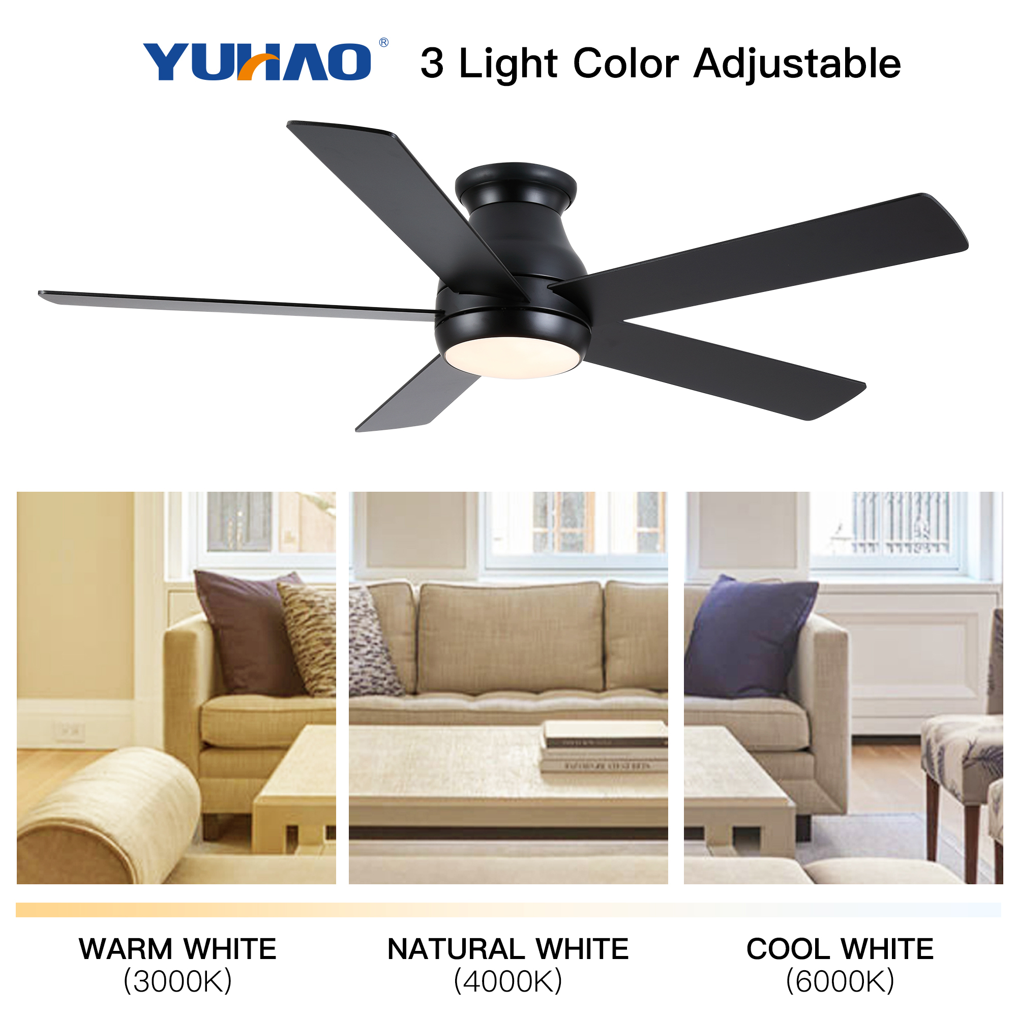 52" Low Profile Ceiling Fan with Lights - Image 8