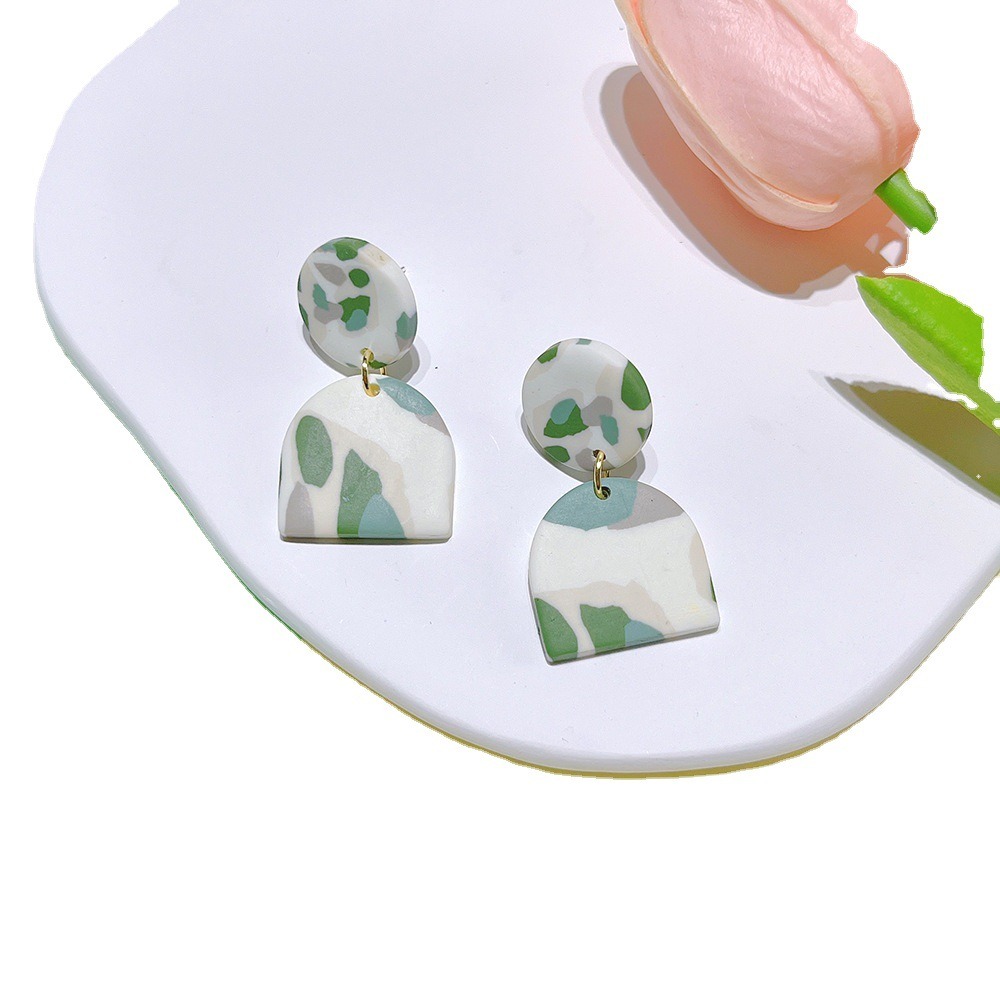 Soft Pottery Spot Pattern Autumn and Winter Matcha Green Women's Earrings Fashion Geometric Irregular Trend Earrings - Image 3