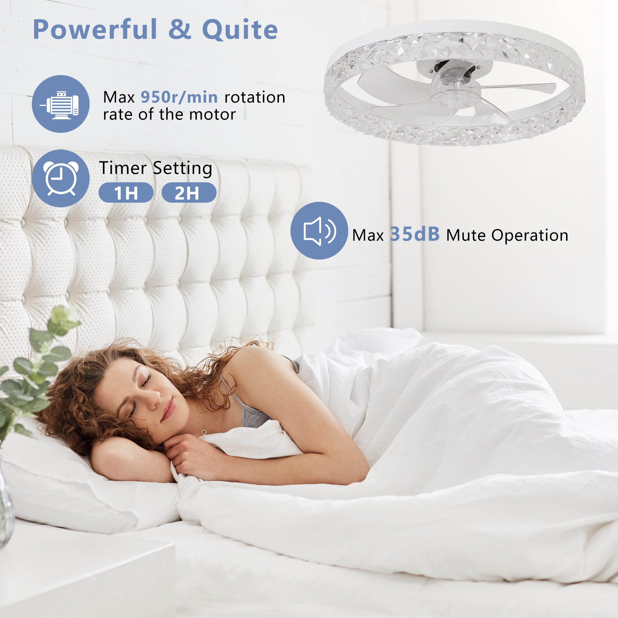 Modern acrylic ceiling fan light with remote control, dimmable LED pendant light, 6-speed adjustable, silent motor - Image 6