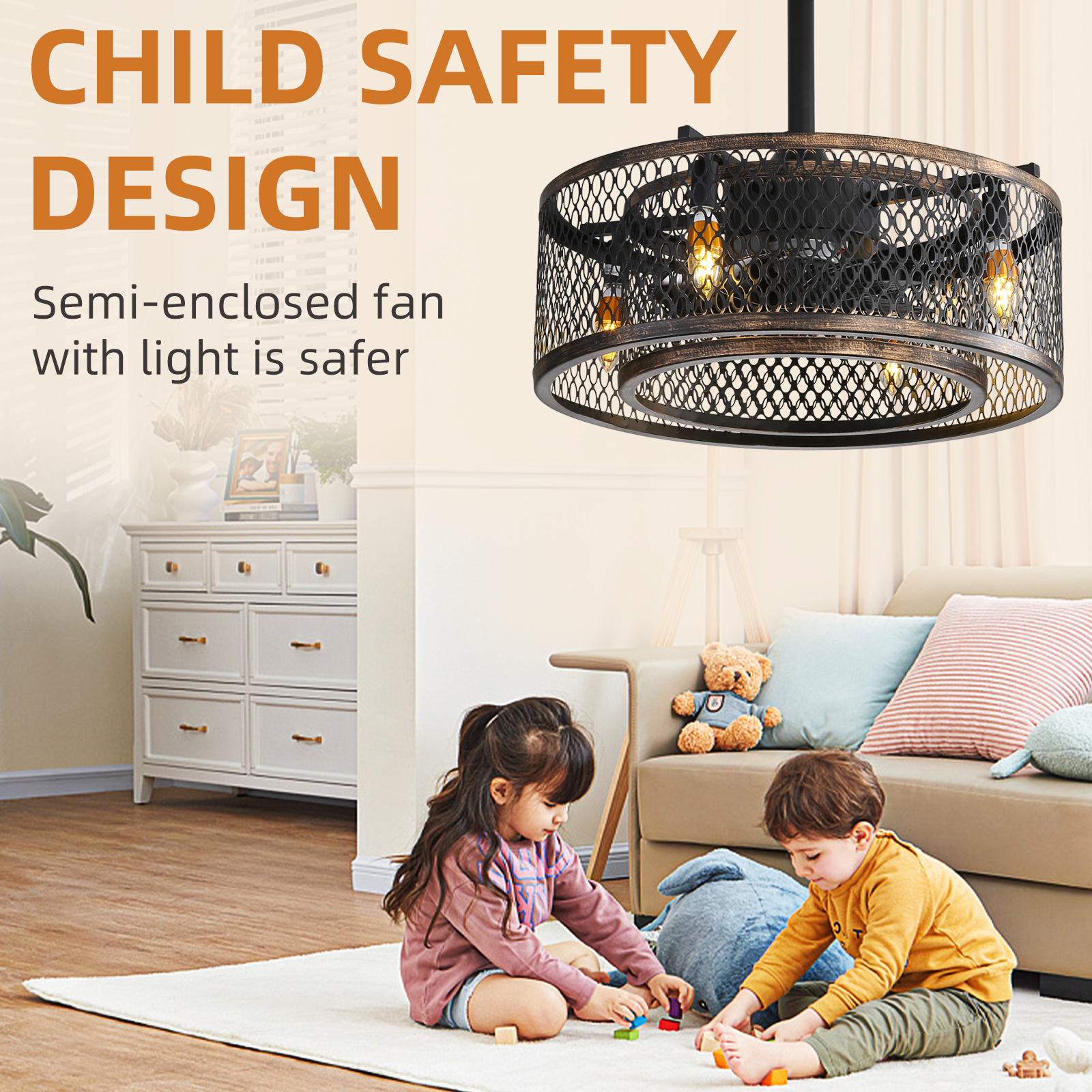 20 inch Caged Ceiling Fan with Lights - Image 6