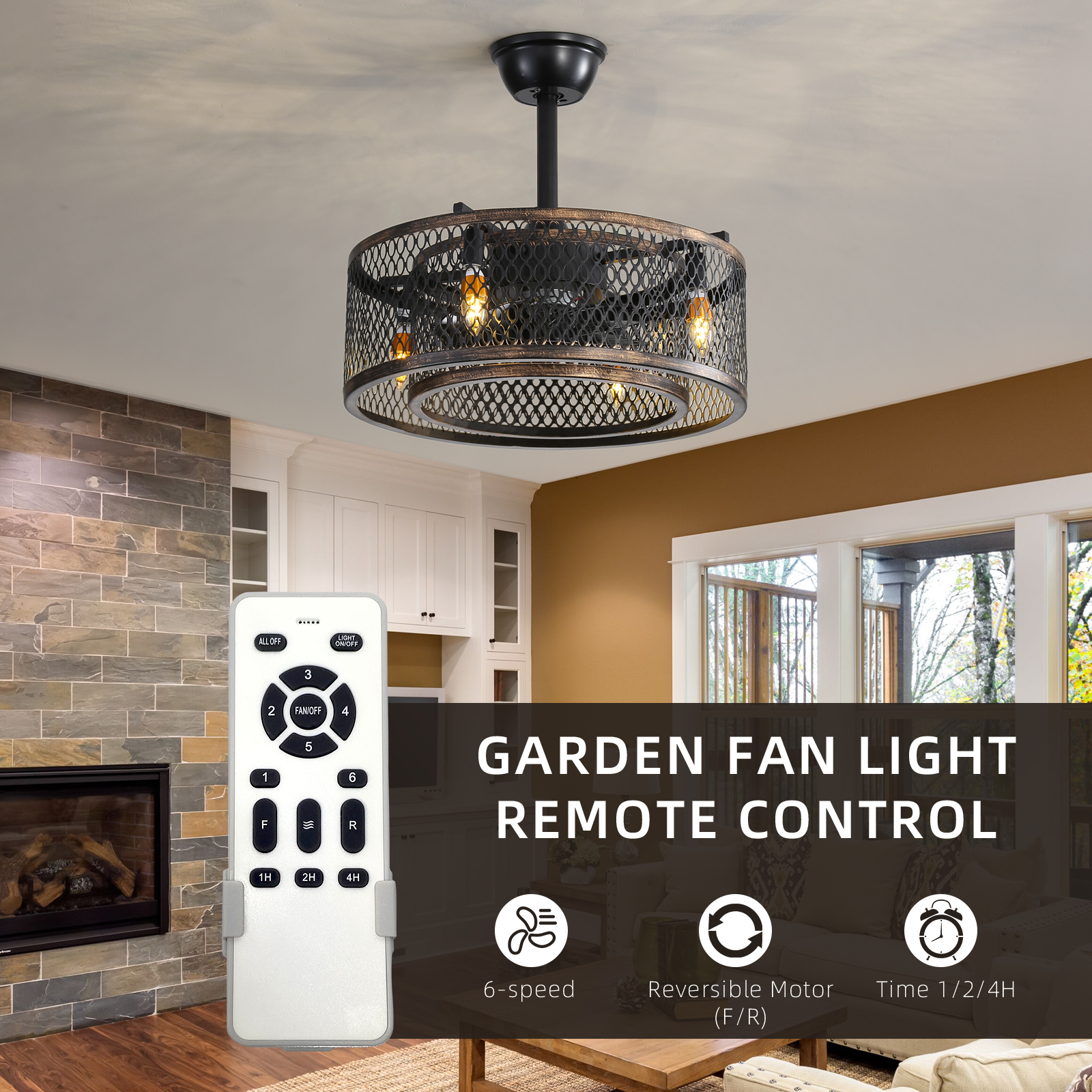 20 inch Caged Ceiling Fan with Lights - Image 2