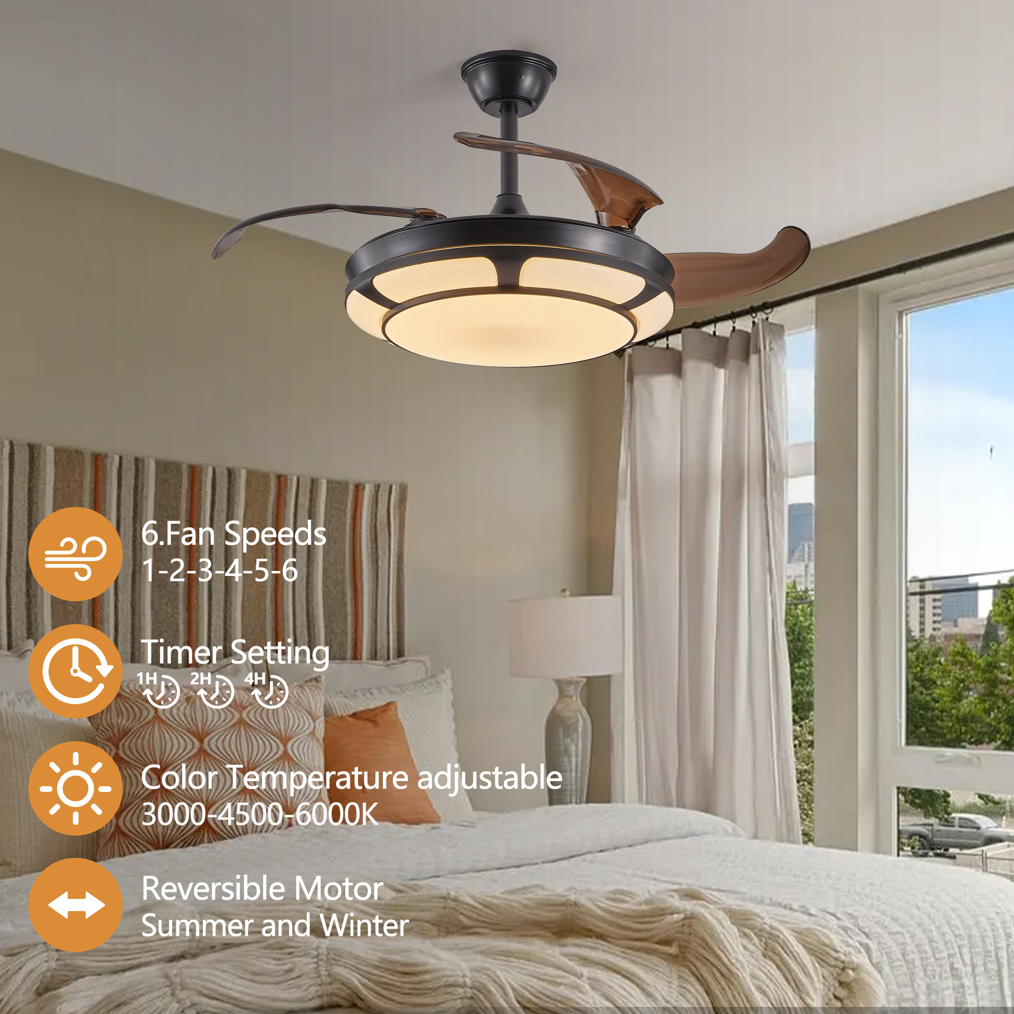 Modern Minimalist Invisible Ceiling Fan Light - Retractable Fan With LED Fixtures - For Living Room, Bedroom and Dining room - Image 2
