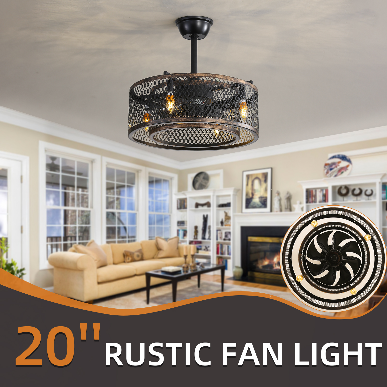 20 inch Caged Ceiling Fan with Lights - Image 4