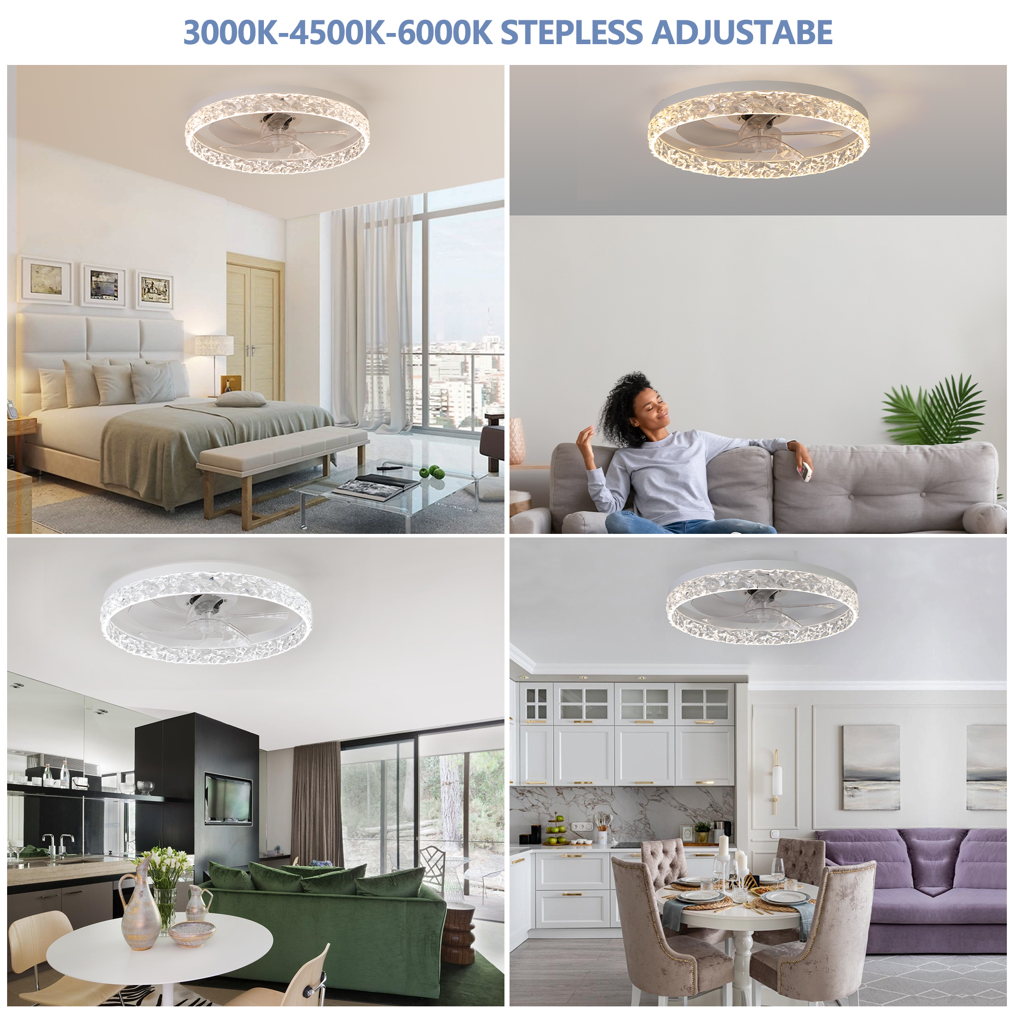 Modern acrylic ceiling fan light with remote control, dimmable LED pendant light, 6-speed adjustable, silent motor - Image 2