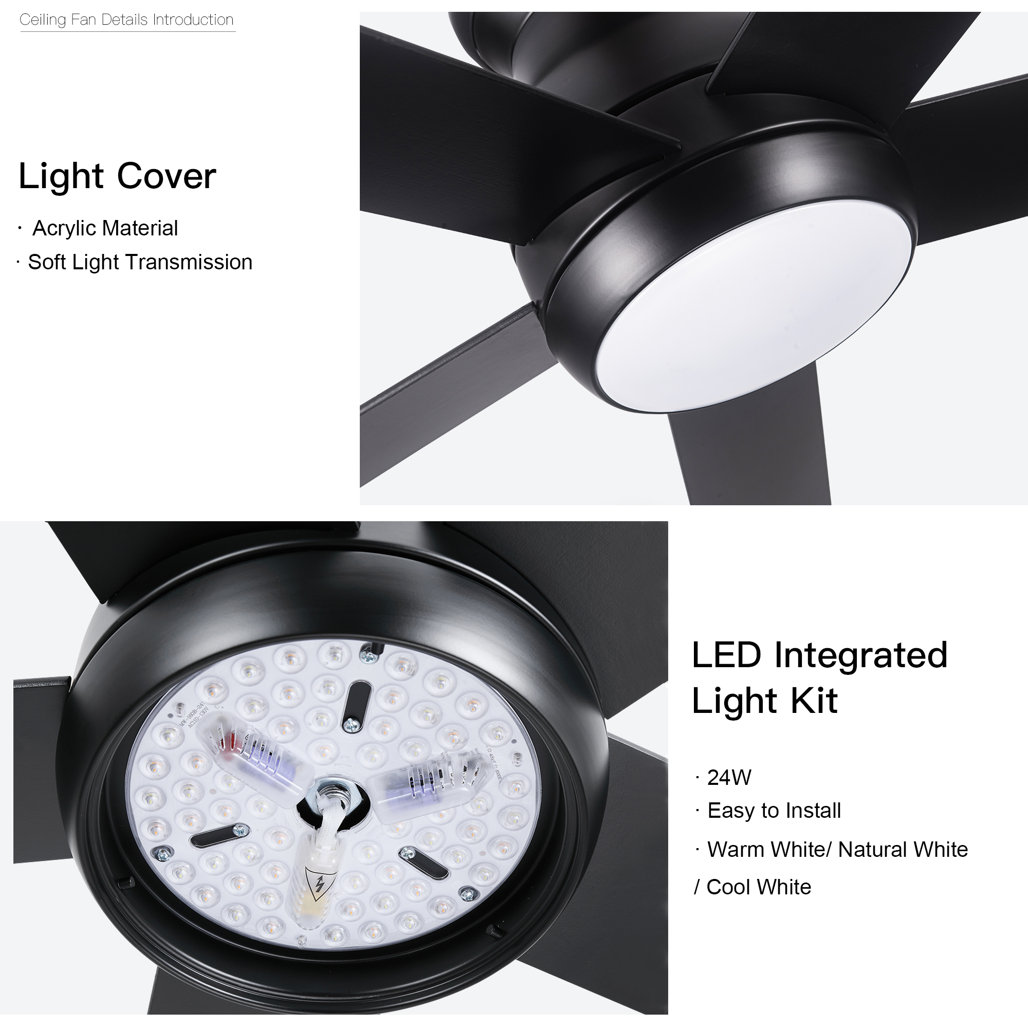 52" Low Profile Ceiling Fan with Lights - Image 10