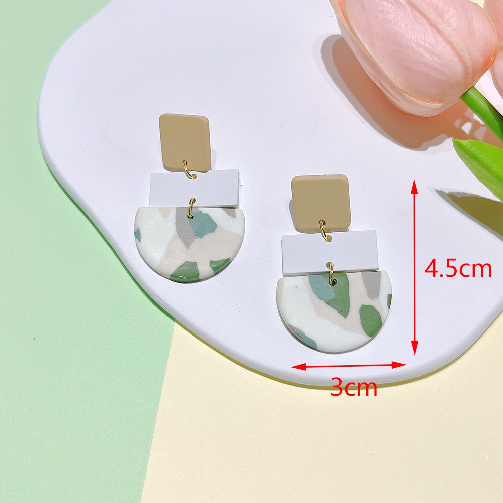 Soft Pottery Spot Pattern Autumn and Winter Matcha Green Women's Earrings Fashion Geometric Irregular Trend Earrings - Image 6