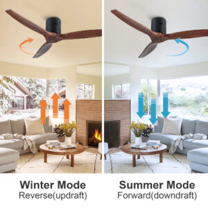 52″ YUHAO Farmhouse Rustic Ceiling Fan without Light – Matte Black with Solid Wood Blade