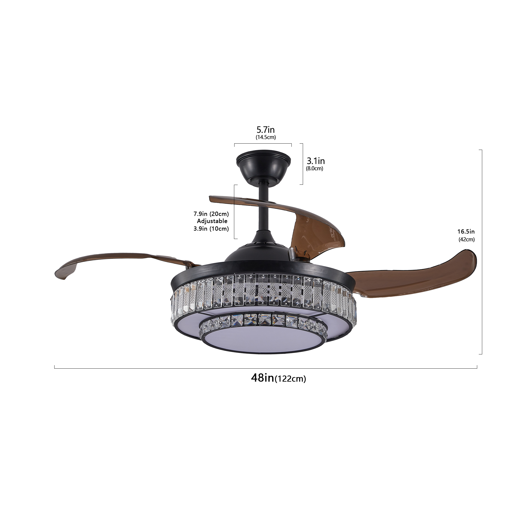 Modern LED retractable ceiling fan with lighting and remote control, silent reversible motor, 4-blade modern ceiling fan - Image 8
